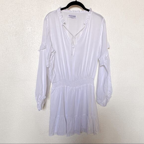 Charlie Holiday White Peasant Mini Dress Size 4 - Picture 1 of 11